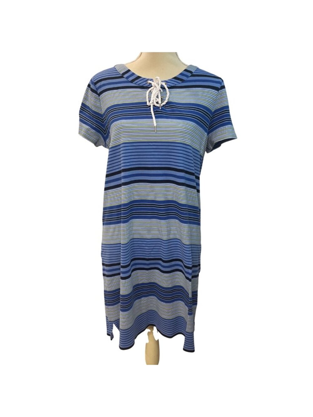 Talbots Hello Saturday Casual Knit Dress Women's Size Large Striped 100% Cotton